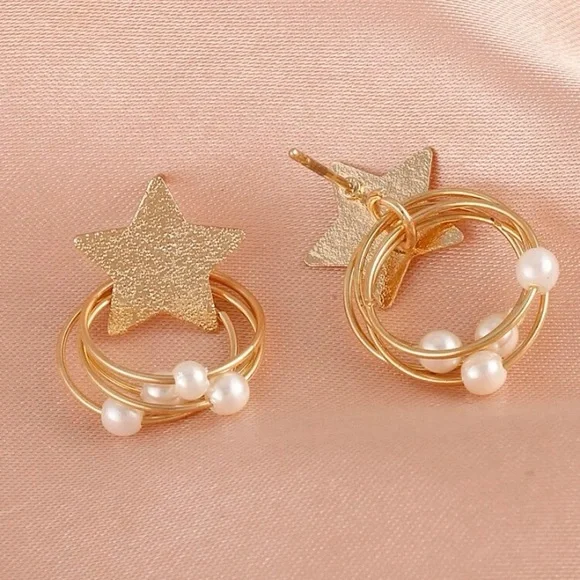 Star & Faux Pearl Drop Earrings - Picture 3 of 5